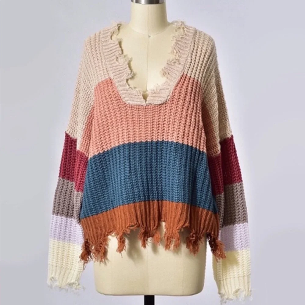 Distressed Color Block Sweater - Picture 6 of 6
